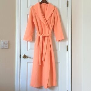 Wildcrest 80's Vintage Fuzzy Scalloped Collar Long Sleeve Maxi Robe Neon Peach S